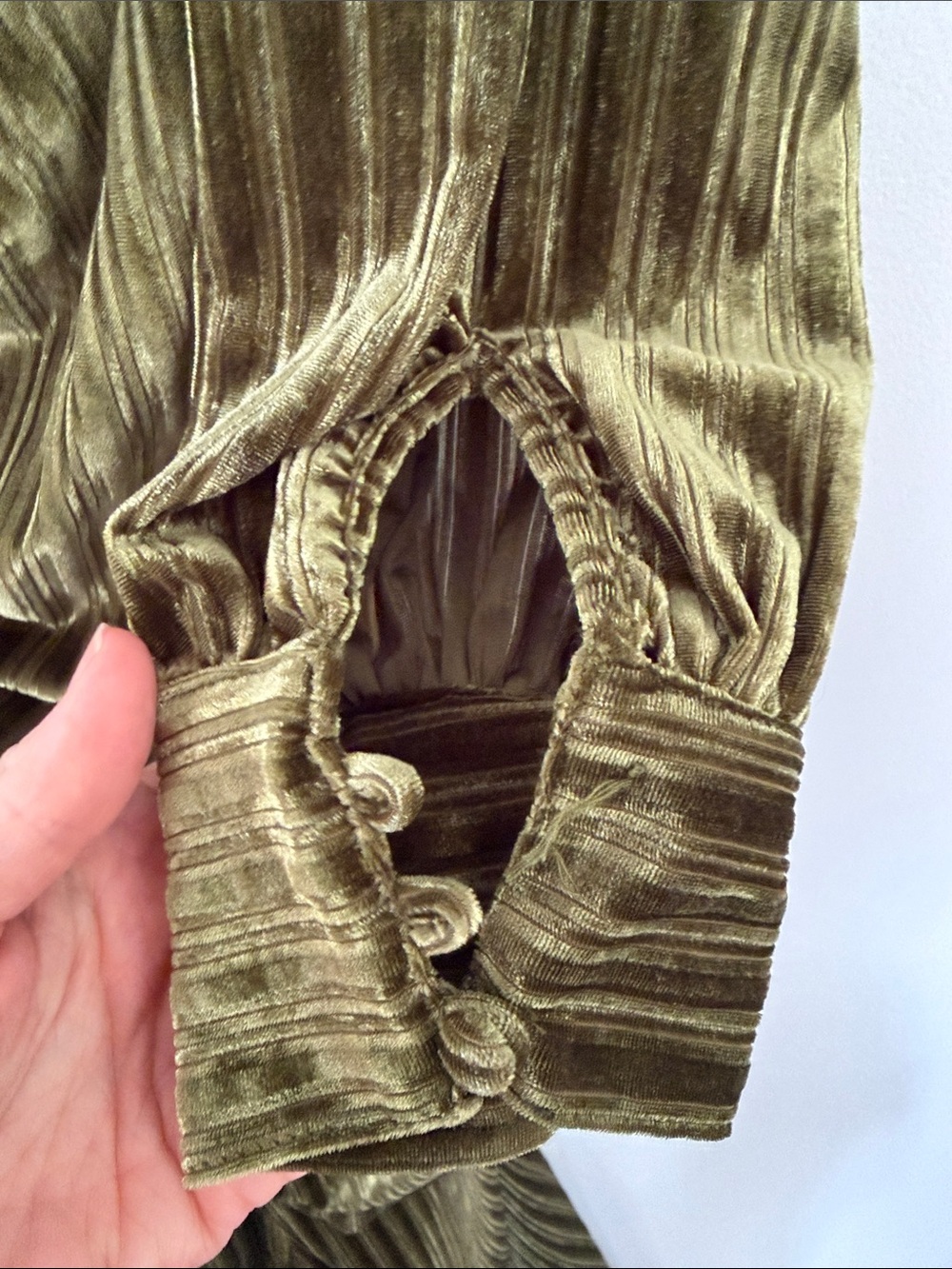Unique Vintage | Olive Green Velvet Ruched Maxi Dress - Picture 5 of 8